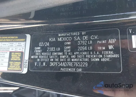 2024 Kia Forte Gt-Line from USA, damaged, VIN 3KPF54AD7RE765229